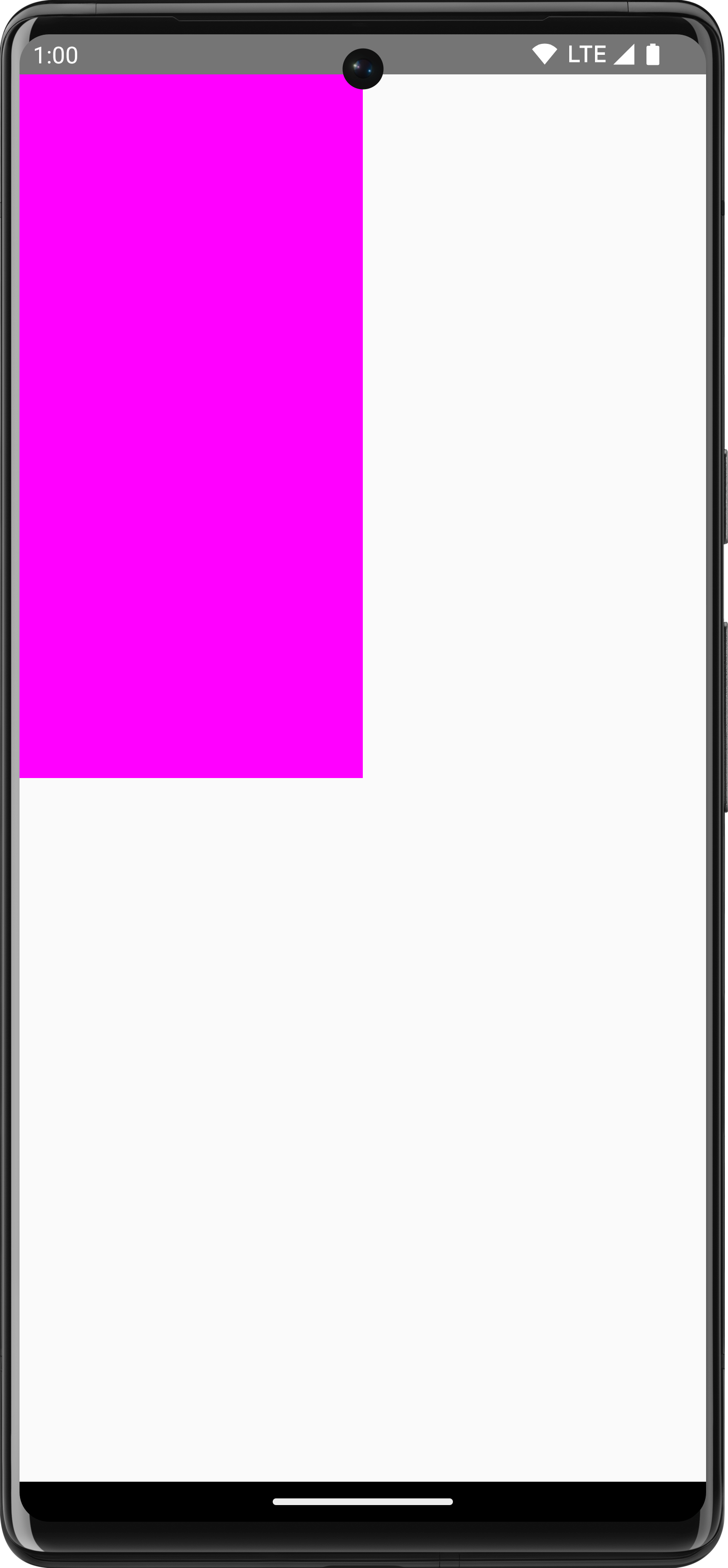 Różowy prostokąt narysowany na białym tle, który zajmuje jedną czwartą ekranu
