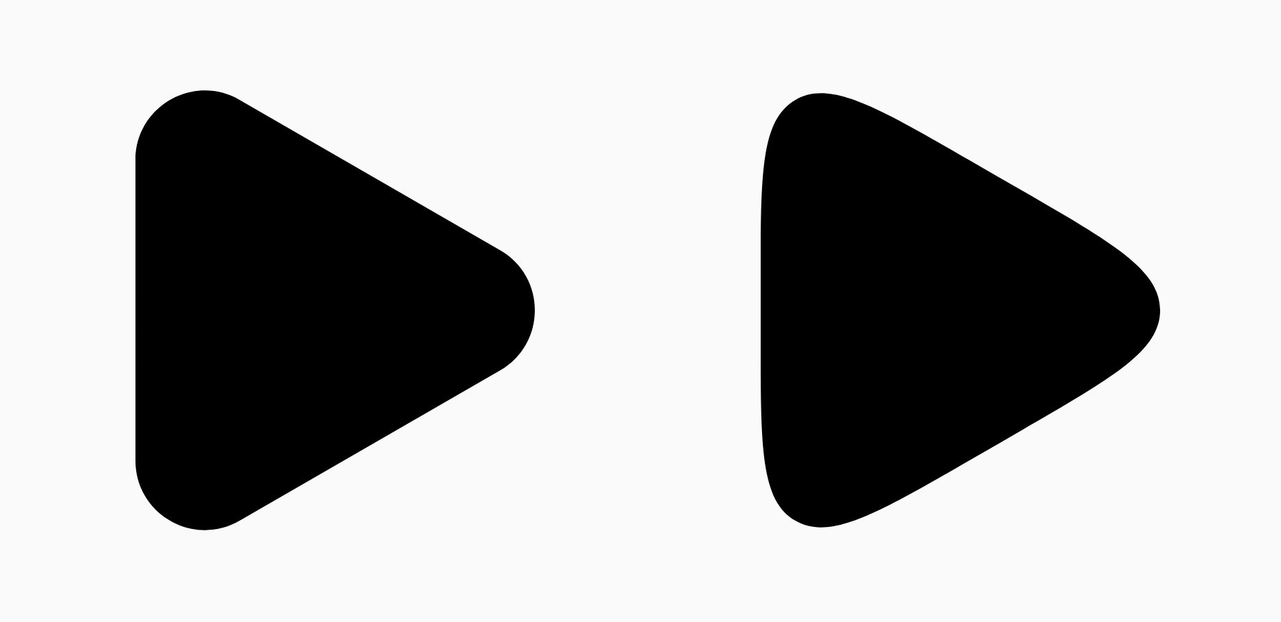 Dwa czarne trójkąty pokazujące różnicę w parametrze wygładzania.