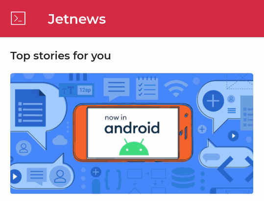 Die Beispiel-App „JetNews“, in der mehrere Elemente mithilfe von Scaffold positioniert werden 