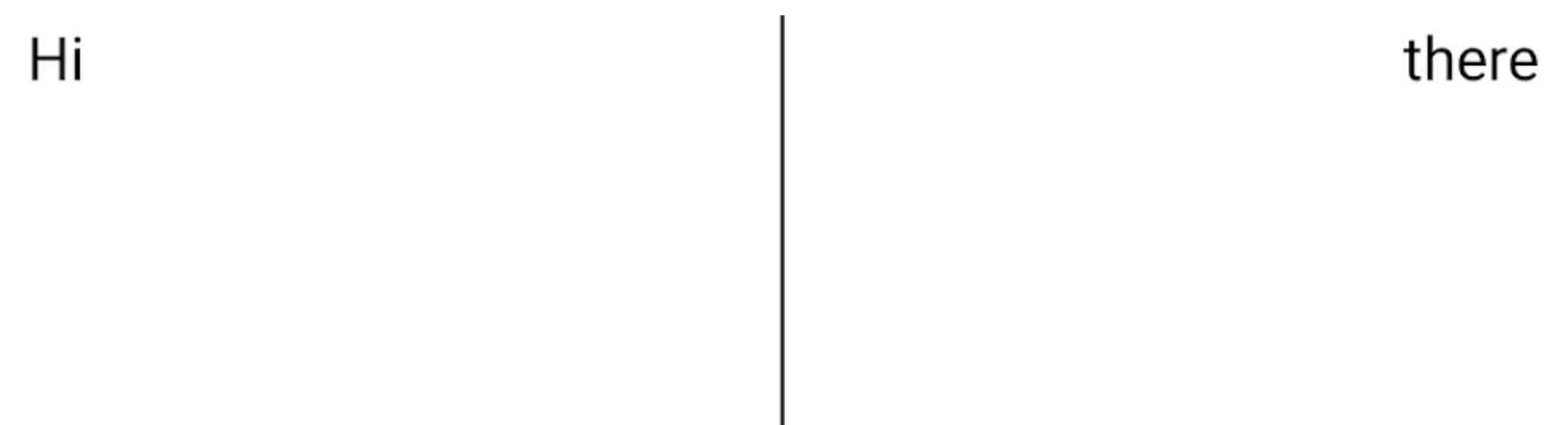 İki metin öğesi, aralarında bir ayırıcı olan yan yana duruyor ancak ayırıcı, metnin alt kısmında aşağı doğru uzanıyor