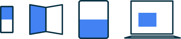 Ein Diagramm, das verschiedene Formfaktoren von Geräten zeigt, darunter Smartphone, faltbares Tablet, Tablet und Laptop.