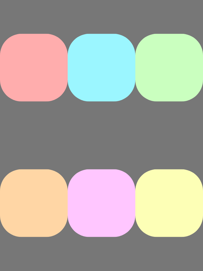 여러 줄의 항목이 교차축을 따라 분산되어 있고 항목 주변에 공간이 있습니다.