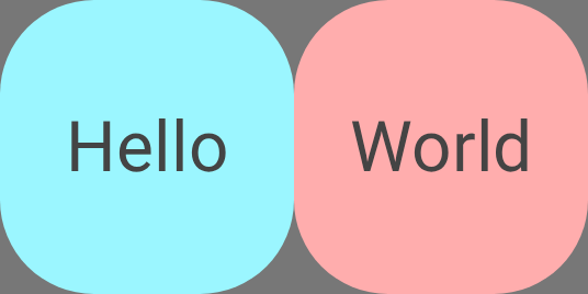 Two rounded boxes, with the first containing the text Hello and the second containing the text World.