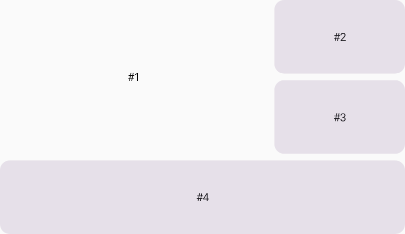 O texto com #1 é colocado no centro da área da grade, que consiste em duas linhas e duas colunas.