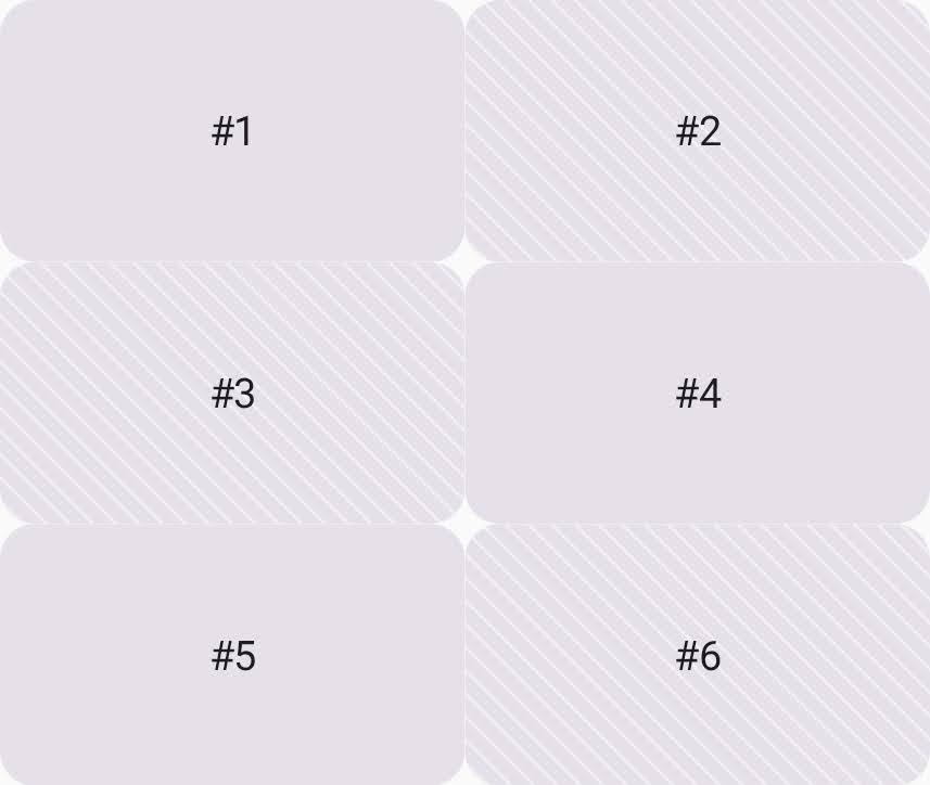 3 行 2 列のグリッドに 6 つのカードが配置されています。