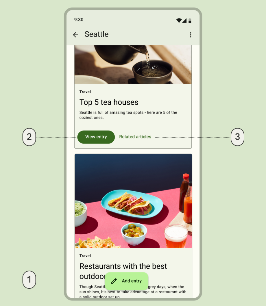 Penekanan tombol dari FAB, Tombol utama hingga Tombol teks