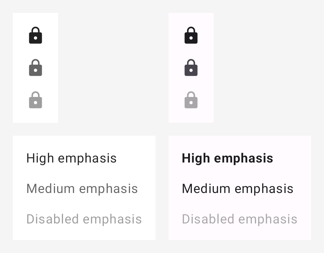 Comparison of M2 and M3 icon and text emphasis