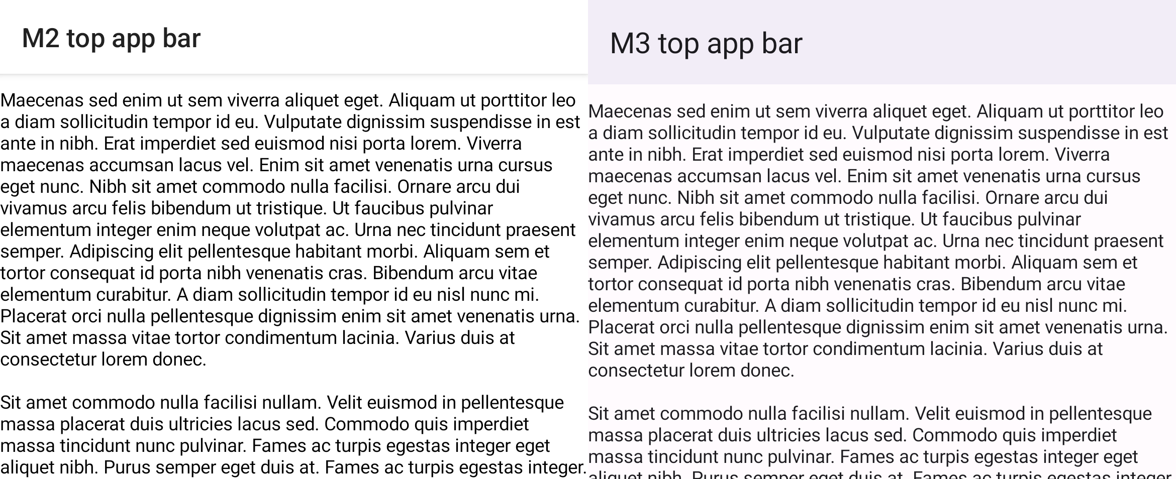 การเปรียบเทียบโครงสร้าง M2 และ M3 กับแถบแอปด้านบนและรายการที่เลื่อนได้