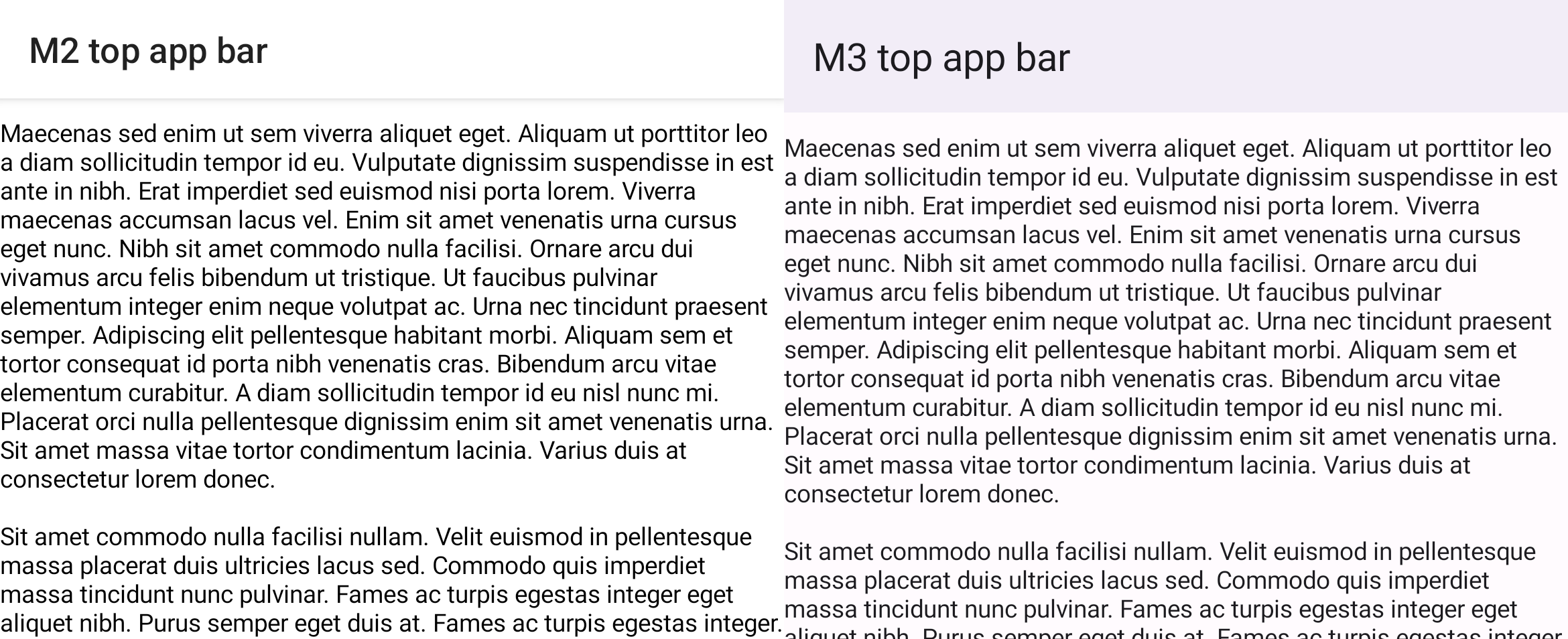 Confronto tra impalcatura M2 e M3 con barra dell’app superiore e elenco scorrevole