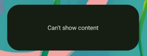 A box with the text 'Can't show content'