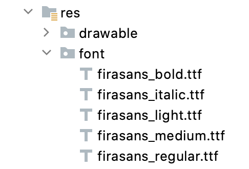 개발 환경 내 res > font 폴더의 그래픽 표현 