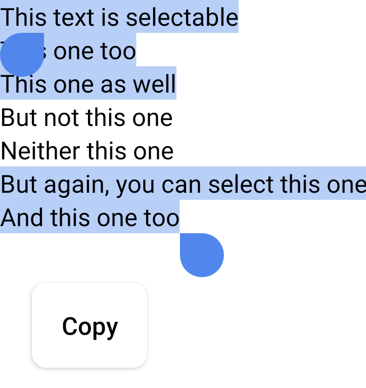 Daha uzun bir metin parçası. Kullanıcı pasajın tamamını seçmeye çalıştı ancak iki satırda DisableSelection olduğu için bu satırlar seçilmedi.