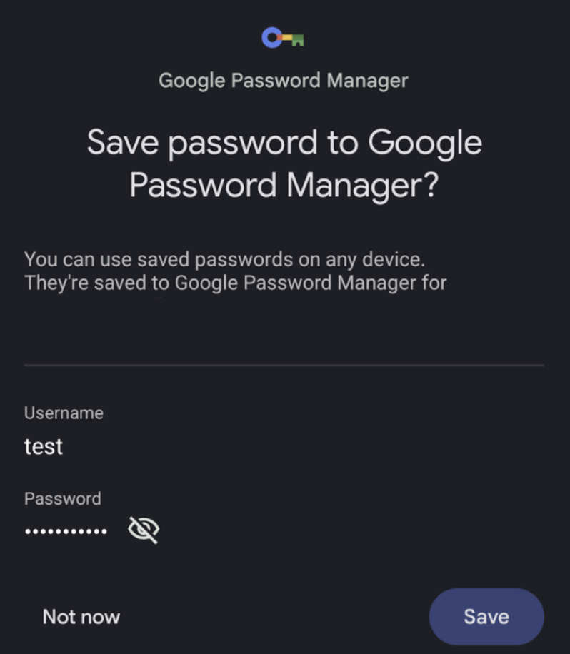 Foglio inferiore che invita gli utenti a salvare la password.