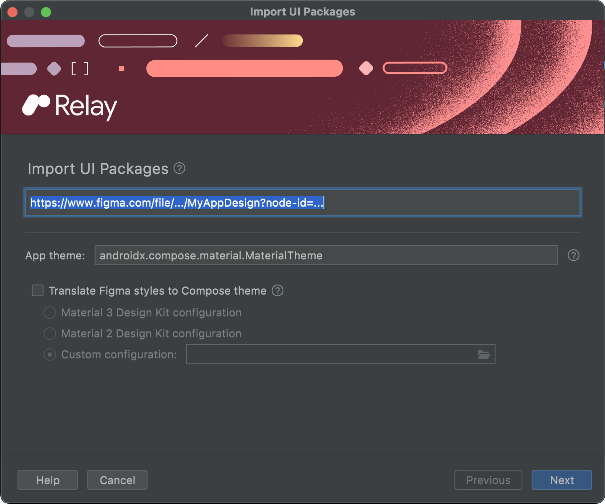 Import UI Packages dialog