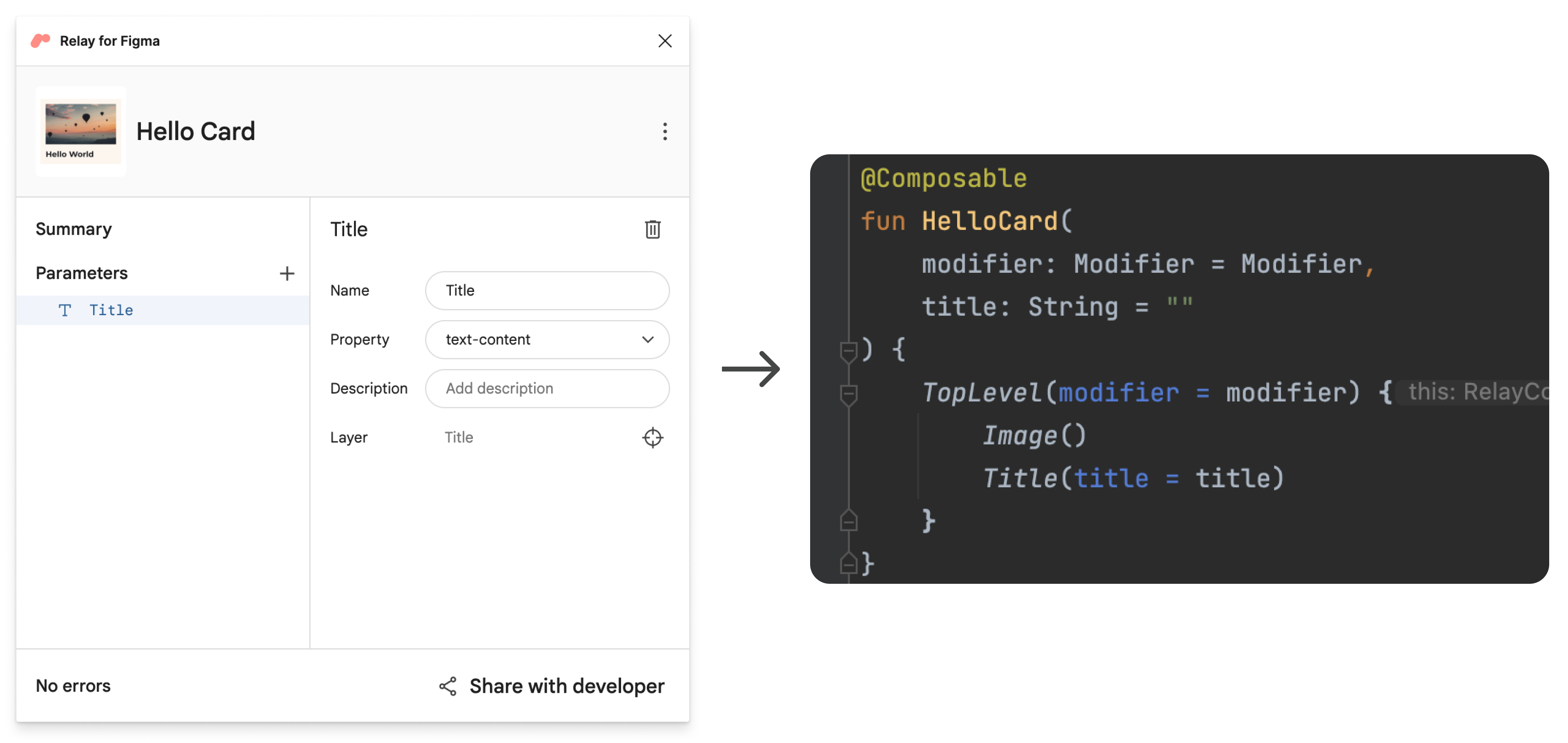 Titelparameter in Figma und im generierten Code