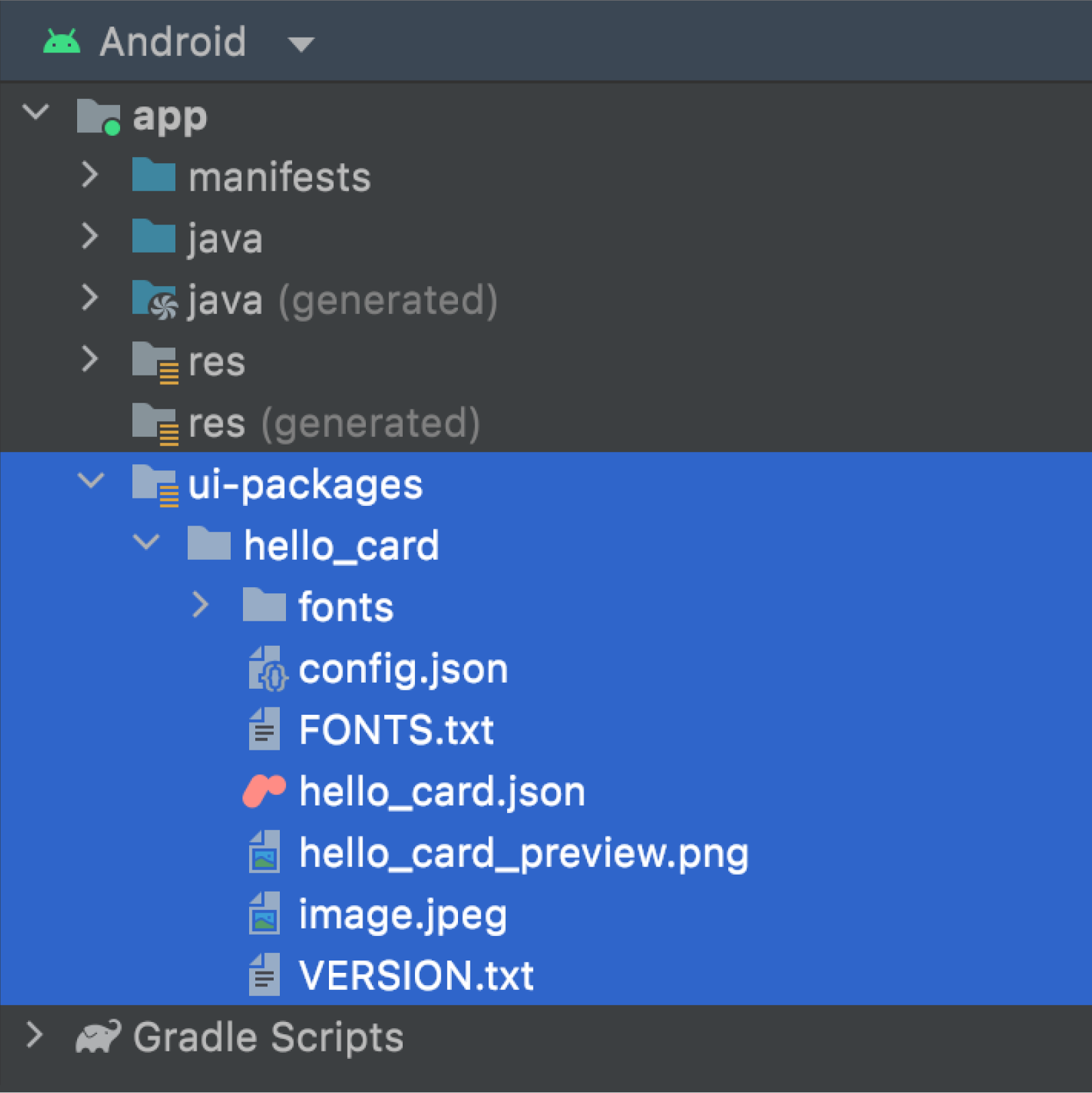 Carpeta UI-packages en la vista de Android