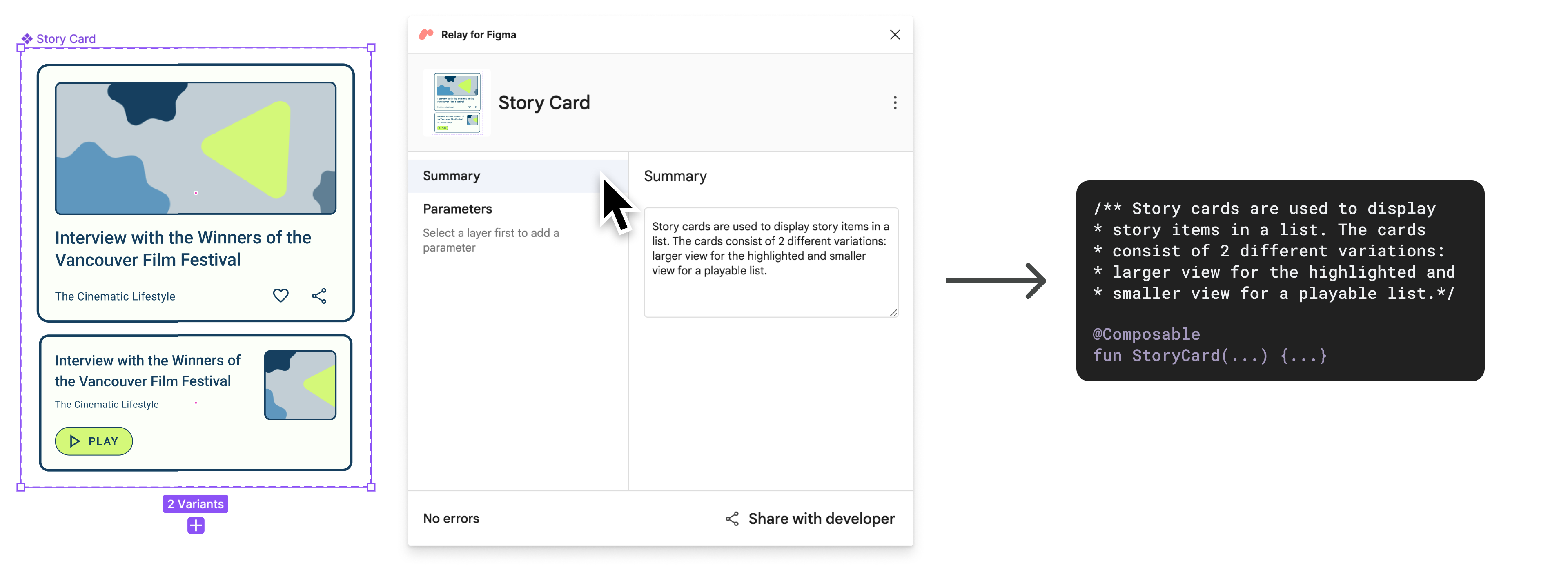 Inoltra per Figma con un componente selezionato