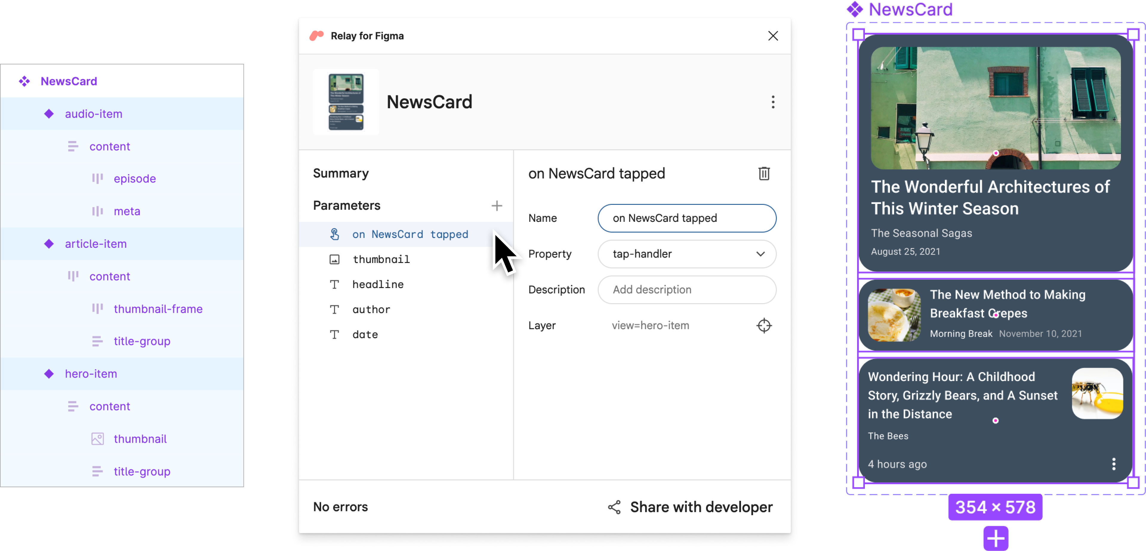 The Figma plugin with the tap handler selected