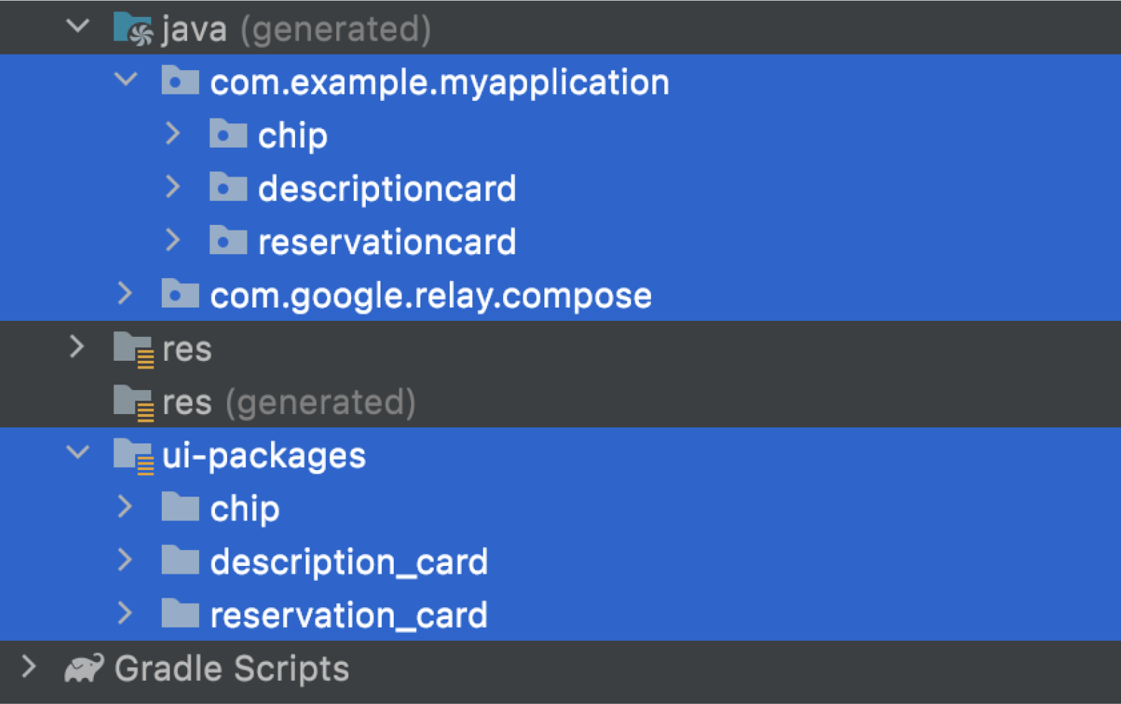 Pacotes de interface e código
gerado