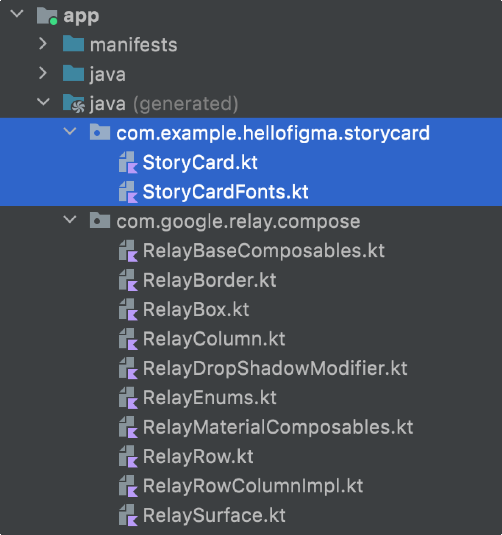 Java(oluşturulan) klasörü altında oluşturulan Kotlin dosyaları