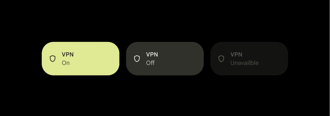 VPN-Kachel, die den Objektstatus widerspiegelt