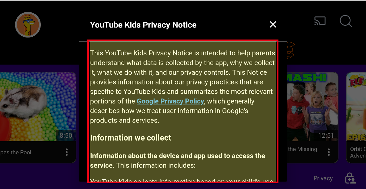 Приложение для Android открывается, и внутри красной рамки находится пояснительный текст.