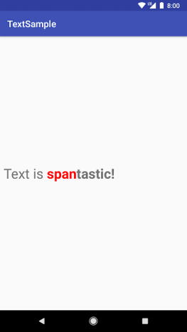 Uma imagem mostrando um texto com vários períodos: &quot;ForegroundColorSpan(Color.RED)&quot; e &quot;StyleSpan(BOLD)&quot;.