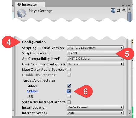 ตั้งค่าสถาปัตยกรรมเป้าหมายใน Unity