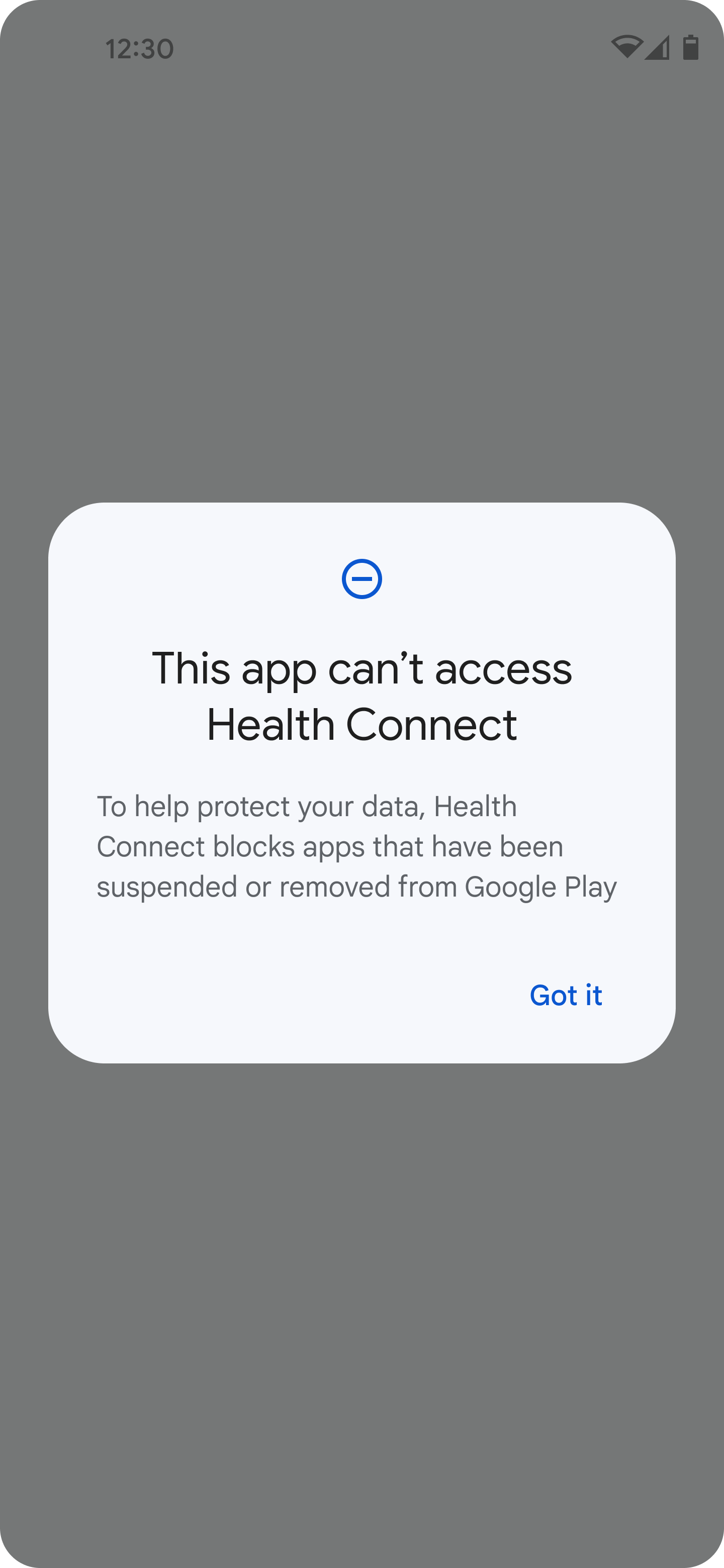 Ứng dụng không có đủ quyền truy cập vào Health Connect