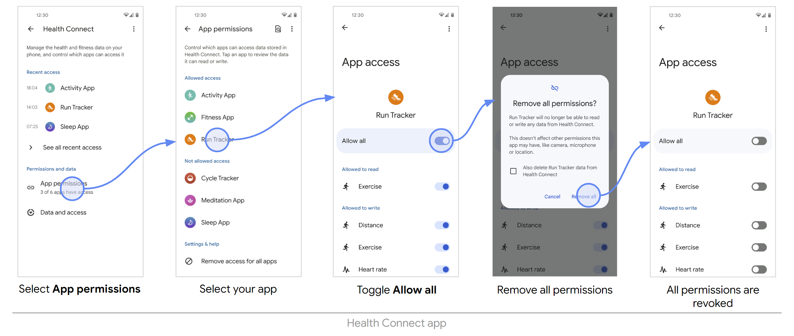 Menolak izin melalui aplikasi Health Connect