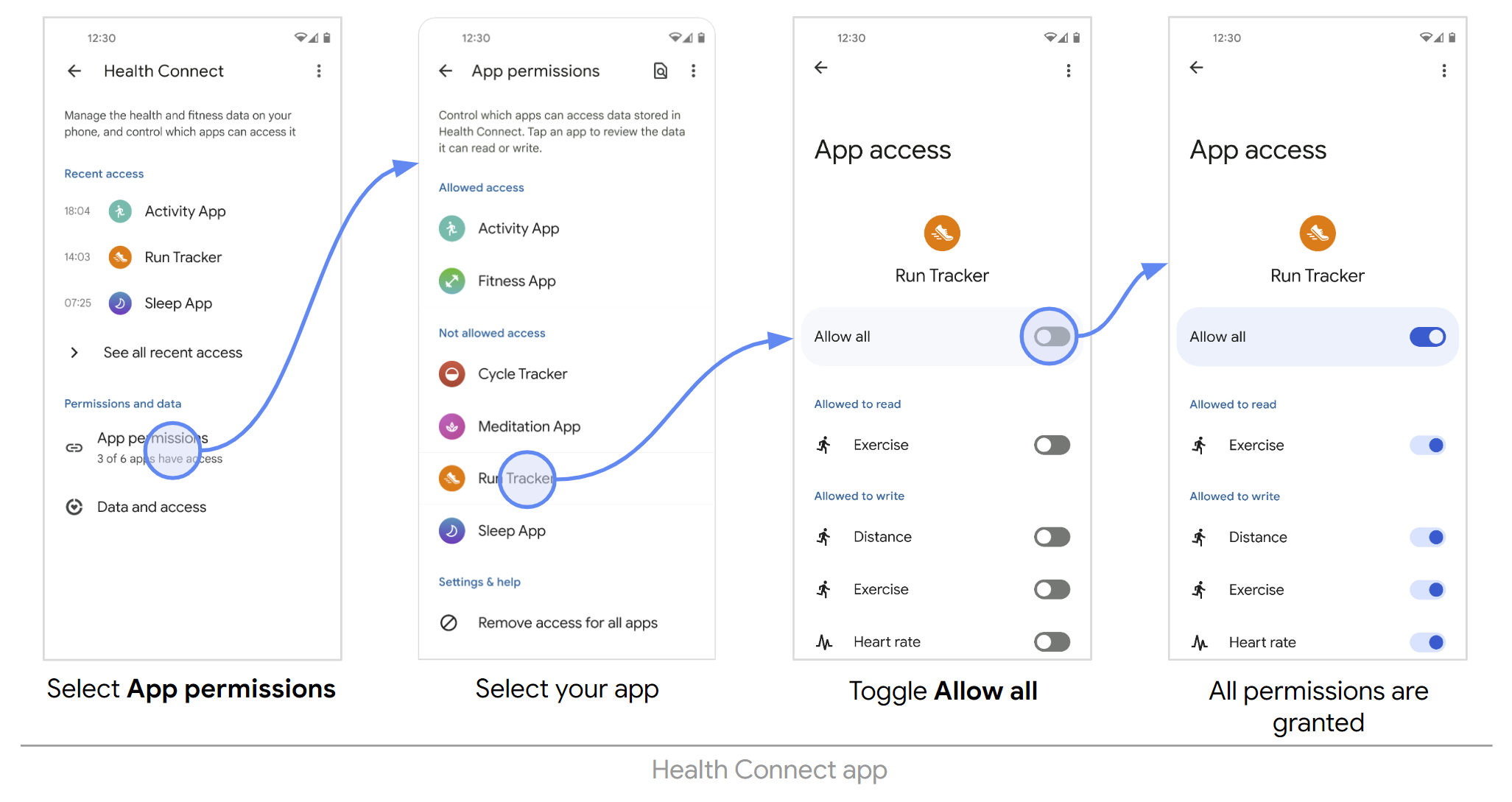 Memberikan izin melalui aplikasi Health Connect