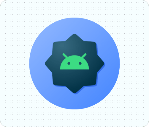 Una GIF che mostra un&#39;animazione ricorrente della stessa icona Android di esempio, con forme diverse a seconda della maschera utilizzata: un cerchio e due diversi tipi di striature