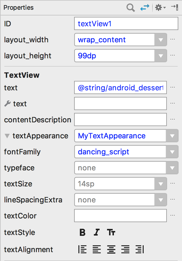 Selecting the font from Properties