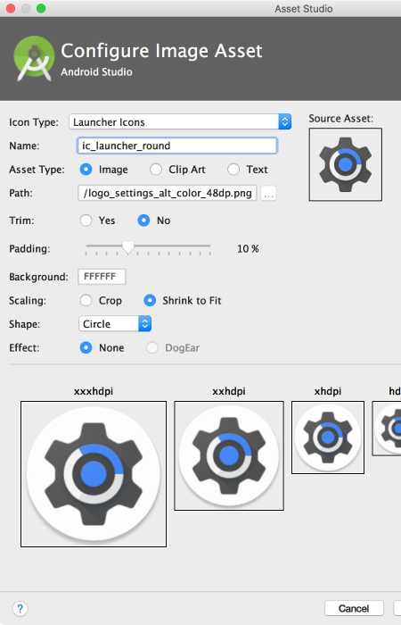 顯示 Image Asset 工具的畫面