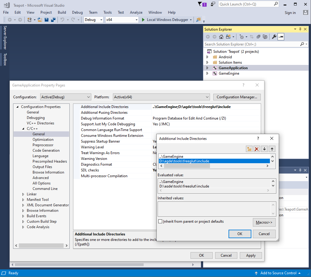 Screenshot dialog Additional Include Directories.