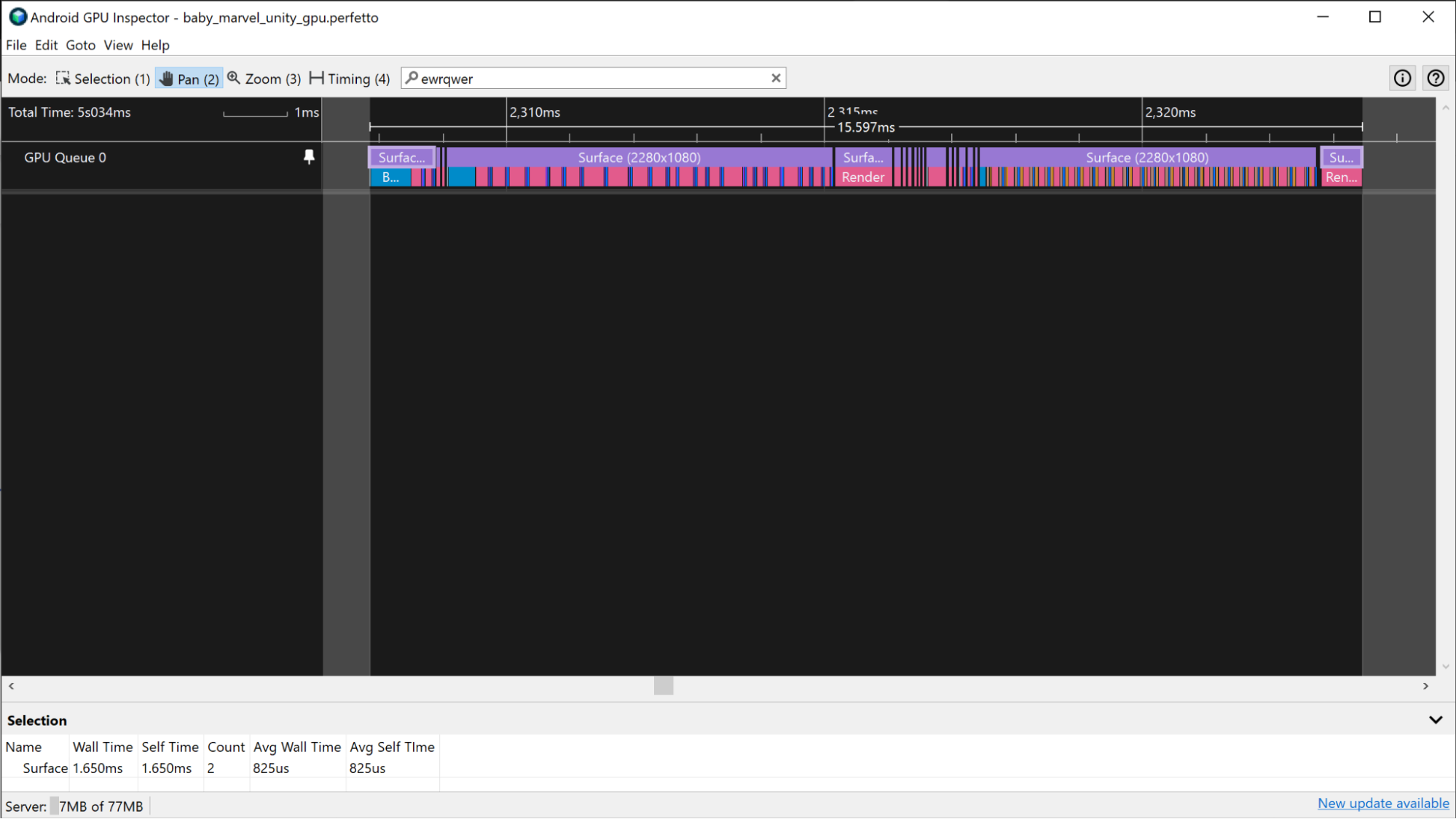 Captura de pantalla de una carga de trabajo de GPU en paralelo, en la que el trabajo en un fotograma puede superponerse con otro.