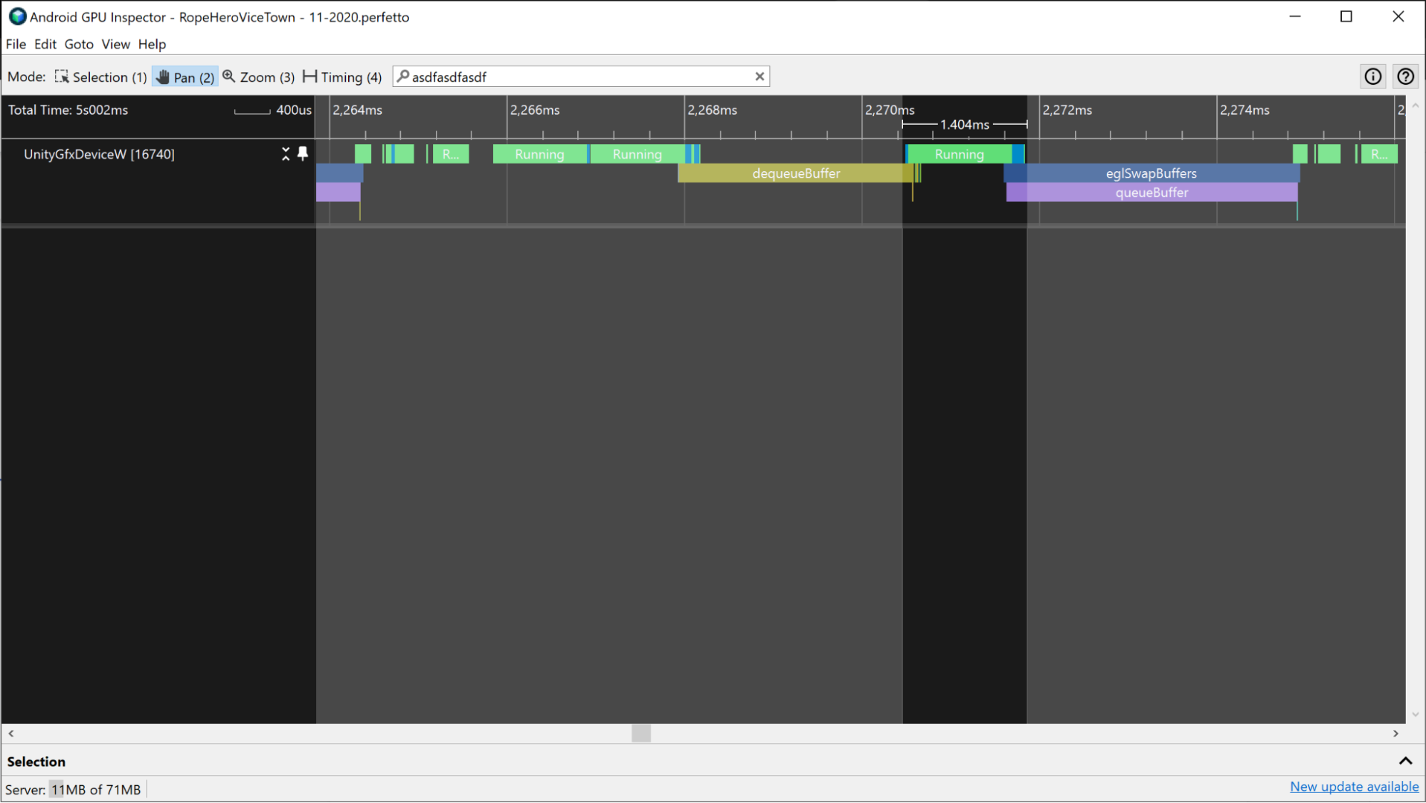 لقطة شاشة لتطبيق يستند إلى Vulkan مع أحداث Vulkan لإطار محدد.