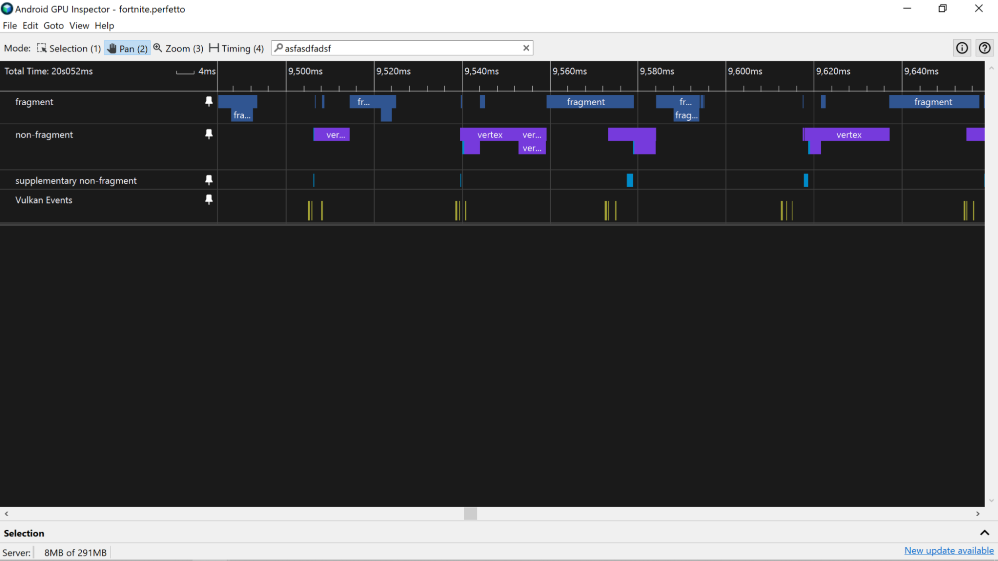 Uno screenshot di un carico di lavoro della GPU parallelizzato, in cui il lavoro su un frame può sovrapporsi a un altro.