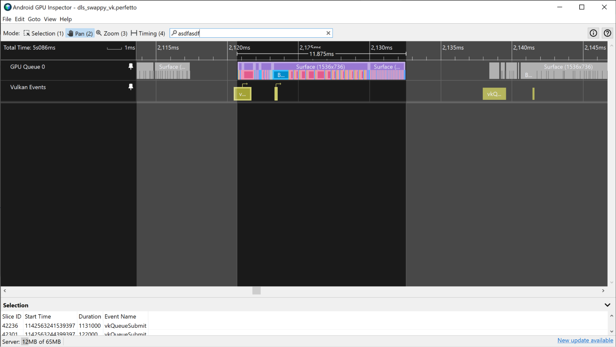 لقطة شاشة لعلامة ATrace في مسار وحدة المعالجة المركزية (CPU)
