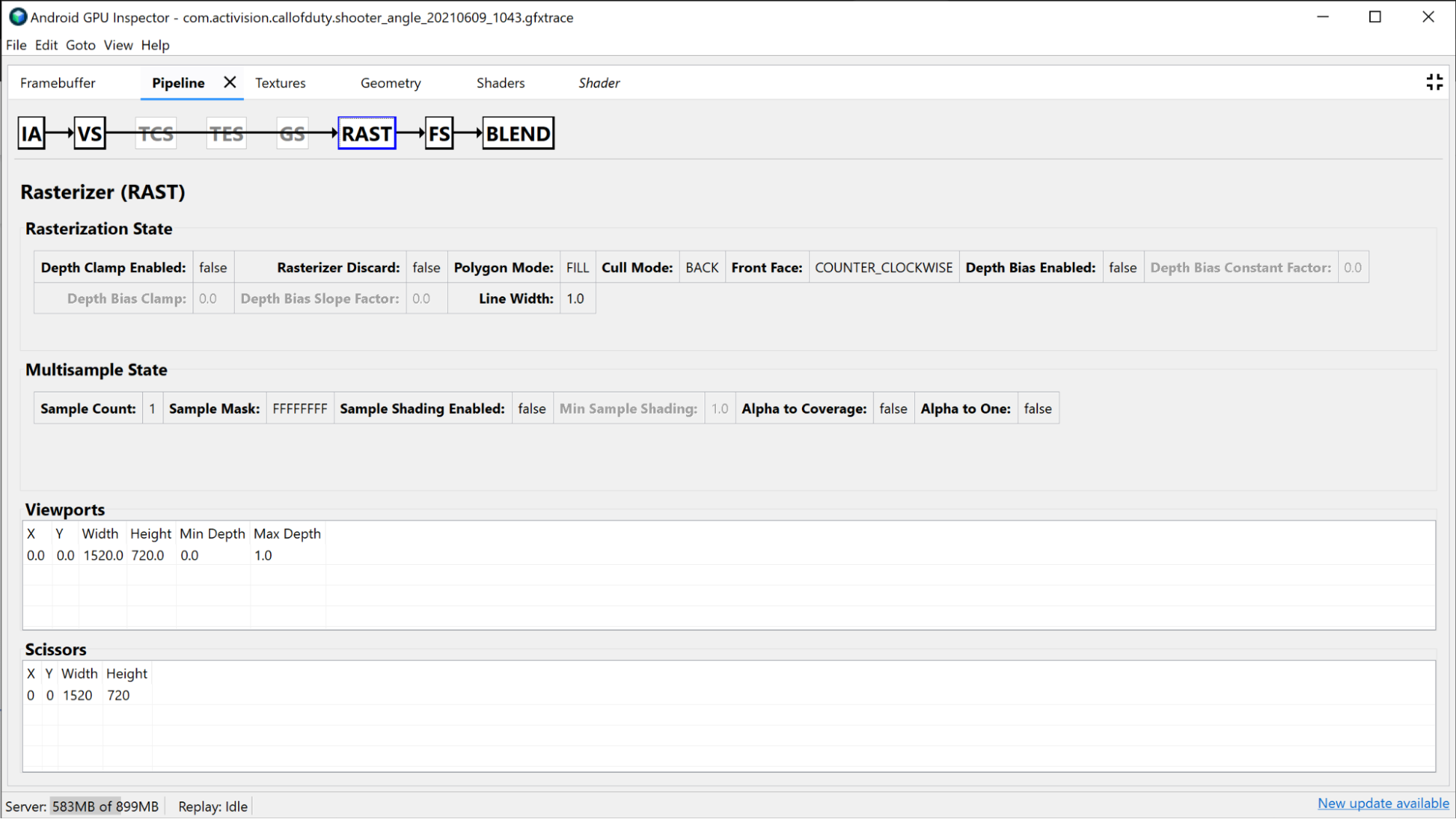 Bagian Rasterizer di panel Pipeline