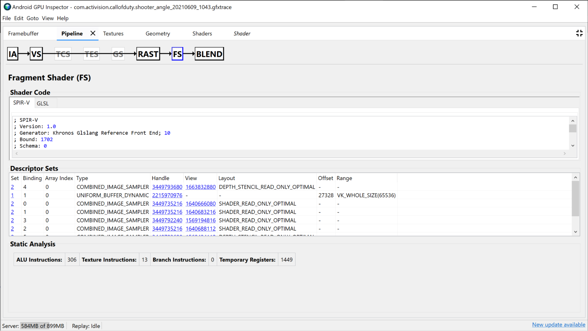 Fragment Shader section in Pipeline pane