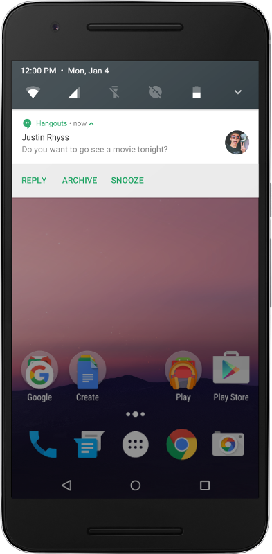 Dispositivo mobile che mostra una notifica con messaggio singolo
