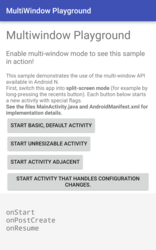Multi-Window Playground のサンプル プロジェクトが表示された画面