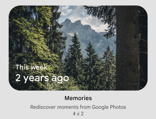 Un'immagine che mostra un selettore di widget con un widget e la relativa descrizione