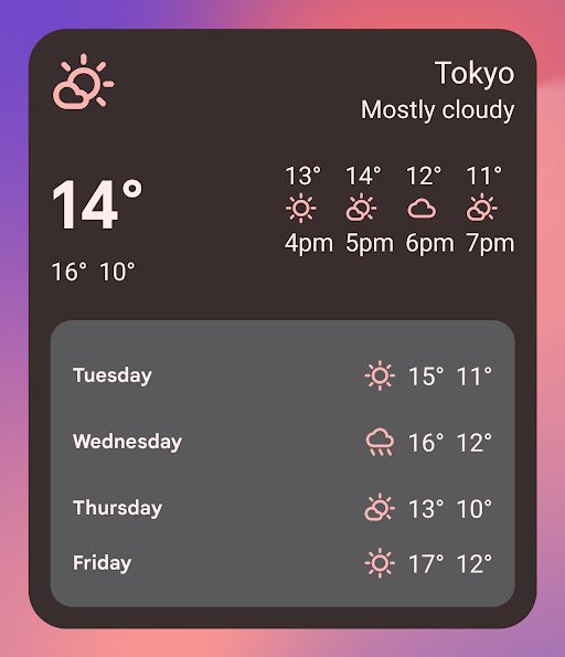 Koyu mod temasındaki widget'lar