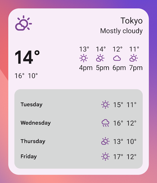 采用浅色模式主题的微件