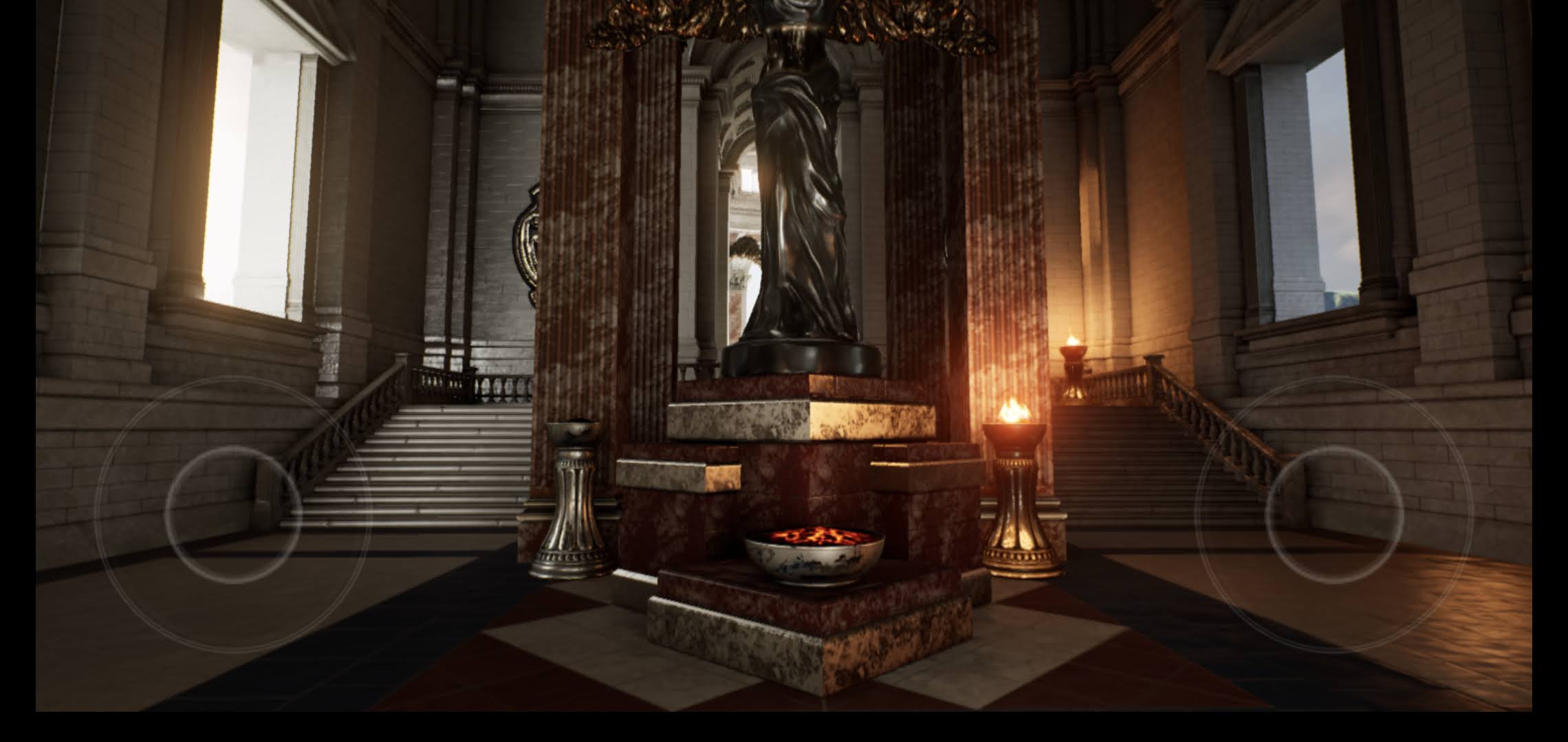 Screenshot of Unreal Engine Suntemple sample running on Pixel 4