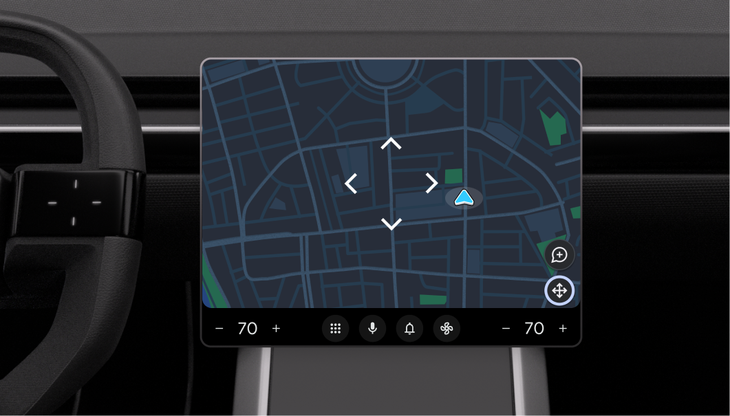 मैप का स्क्रीन कैप्चर, जिसमें पैन बटन दिख रहा है