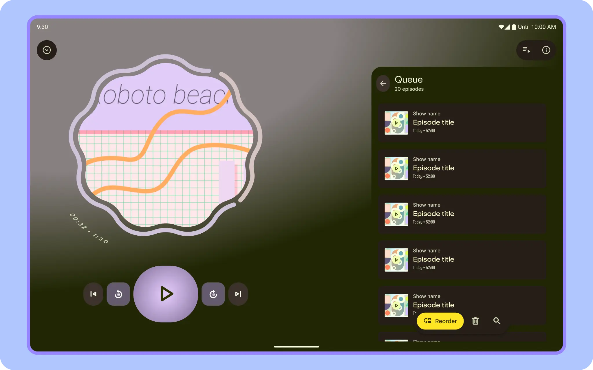 Schermata di supporto per la playlist