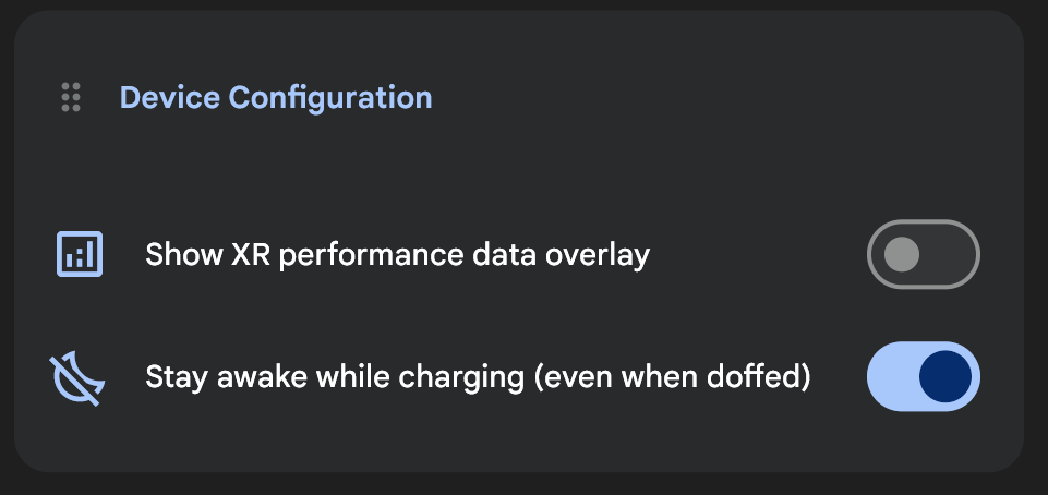 The Device Configuration card in the Android XR Engine Hub